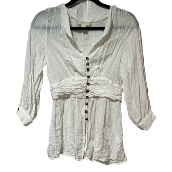Maeve By Anthropologie White Button Down Blouse Size 0 - Picture 1 of 12